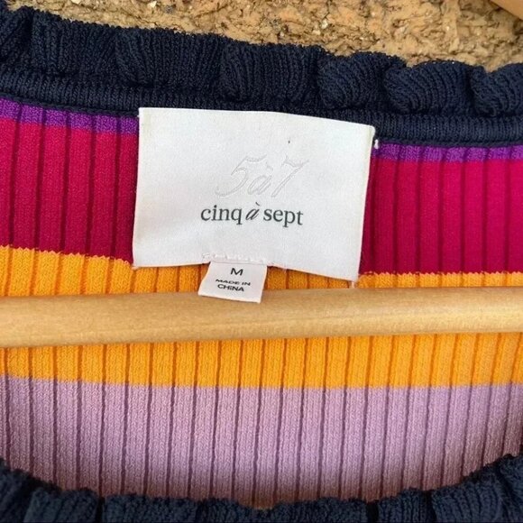 CINQ À SEPT Nicolette Stripe Ribbed Top In Rainbow SIZE MEDIUM - Picture 5 of 10
